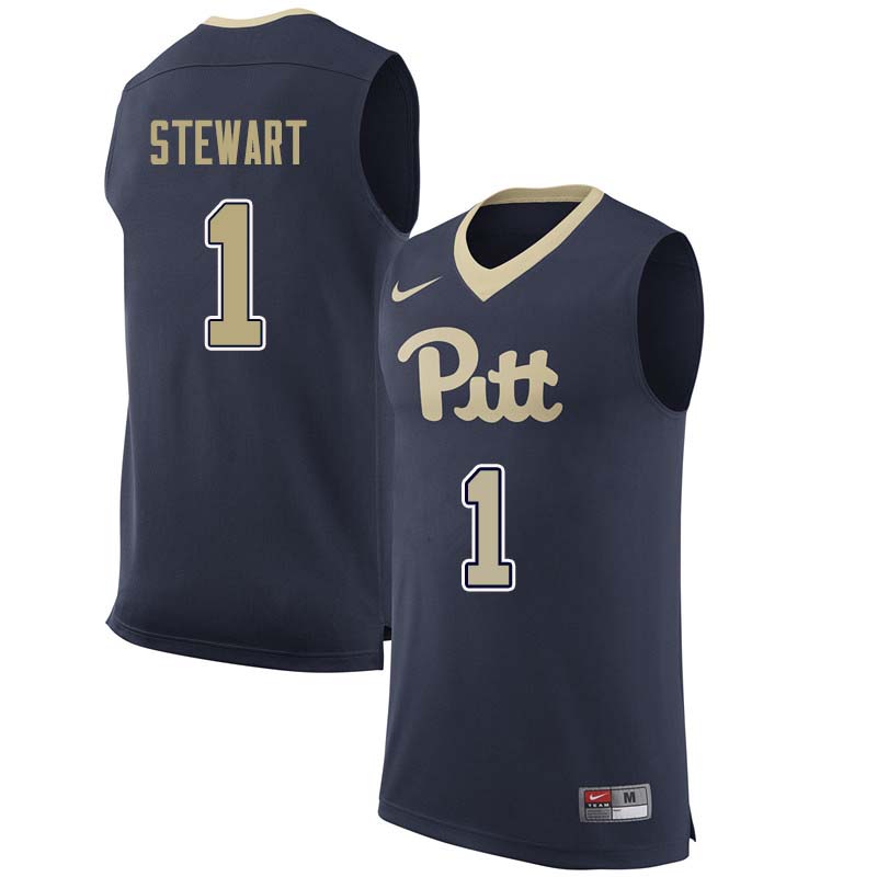 Men #1 Parker Stewart Pittsburgh Panthers College Basketball Jerseys Sale-Navy